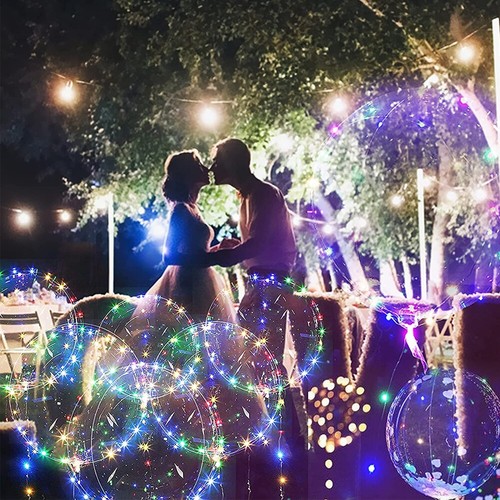 10 Pack LED Light Up BoBo Balloons 20" Party Birthday Transparent Bubble Balloon - 第 2/9 張圖片