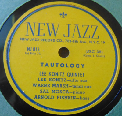 Lee Konitz - Tautology / Sound-Lee (1949) New Jazz 78, high-grade E to E+ to E
