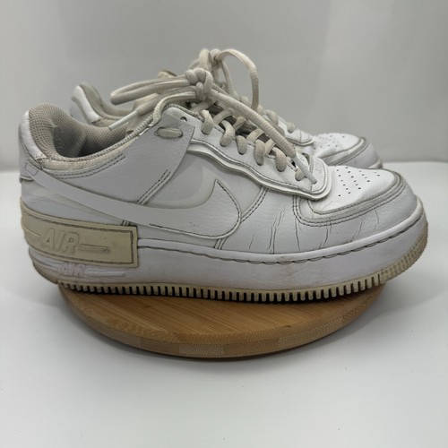 Nike Air Force 1 Shadow Sneaker Shoes Women Sz 8 Triple White Leather CI0919-100 - Picture 5 of 11