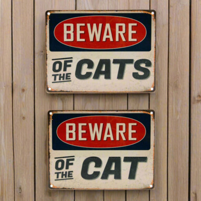 Vorsicht vor Katze oder Katzen Metall Hängetafel Schild Katzenliebhaber Vintage Retro