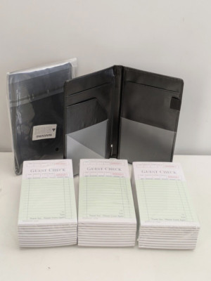 Vintage Restaurant 3-Guest Check Pad Green White with 2-Guest Check Holder