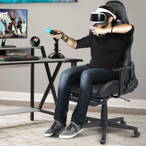 Sedia Gaming Poltrona Scrivania Ufficio Casa Reclinabile con Poggiapiedi Nero - Foto 3 di 5