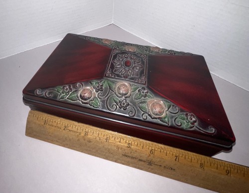 Schmuckkästchen Schmuckaufbewahrung Retro Vintage-Look 9x5x2,5" Klappdeckel gefüttert - Bild 9 von 11