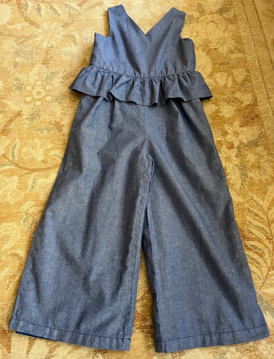 JANIE AND JACK CHAMBRAY DENIM JUMPSUIT ROMPER PEPLUM 5 COTTON
