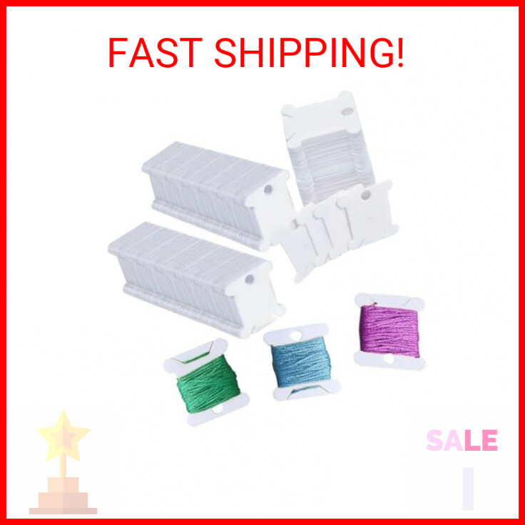 300 Pieces Plastic Floss Bobbins for Cross Cotton Thread Craft DIY Sewing Storag