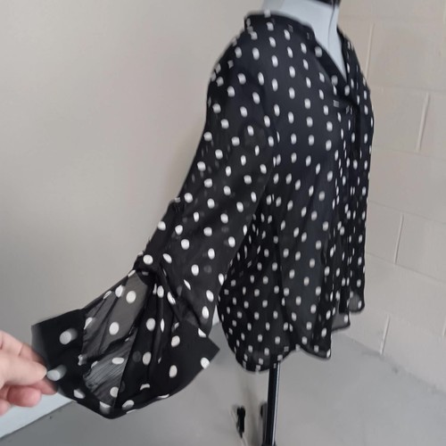 Kut from the Kloth Jasmine Sheer Blouse Women Size Small Black White Polka Dot - Picture 3 of 7