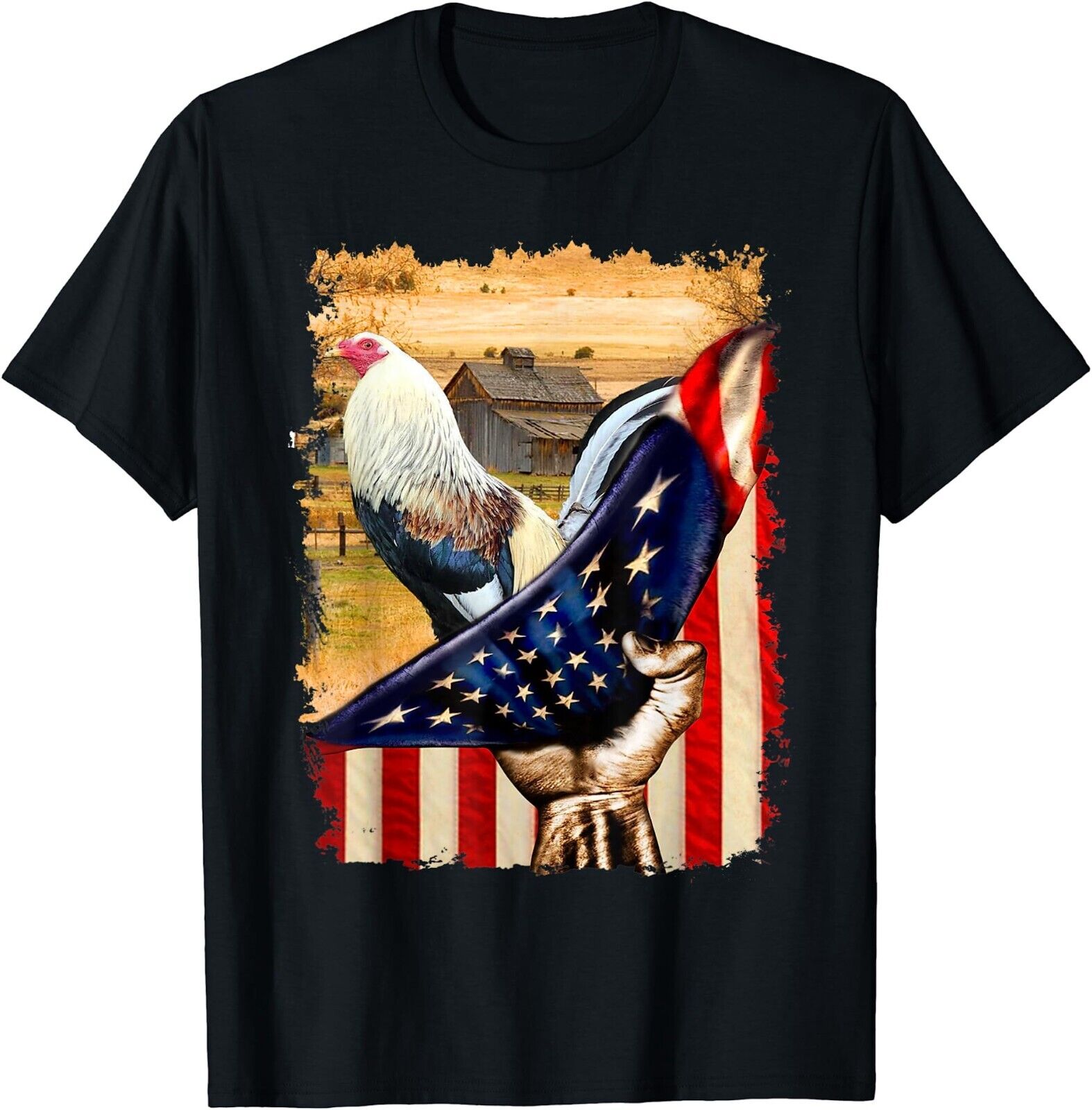 Rooster US Flag Cock Fight Animal Classic NWT Gildan Size S-5XL T-Shirt