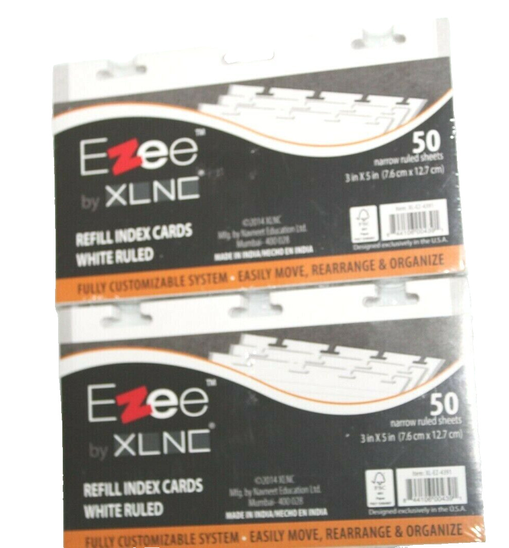 Ezee Refill Index Cards White Ruled 2 Packs 50 Each XLNC Office 3 X 5