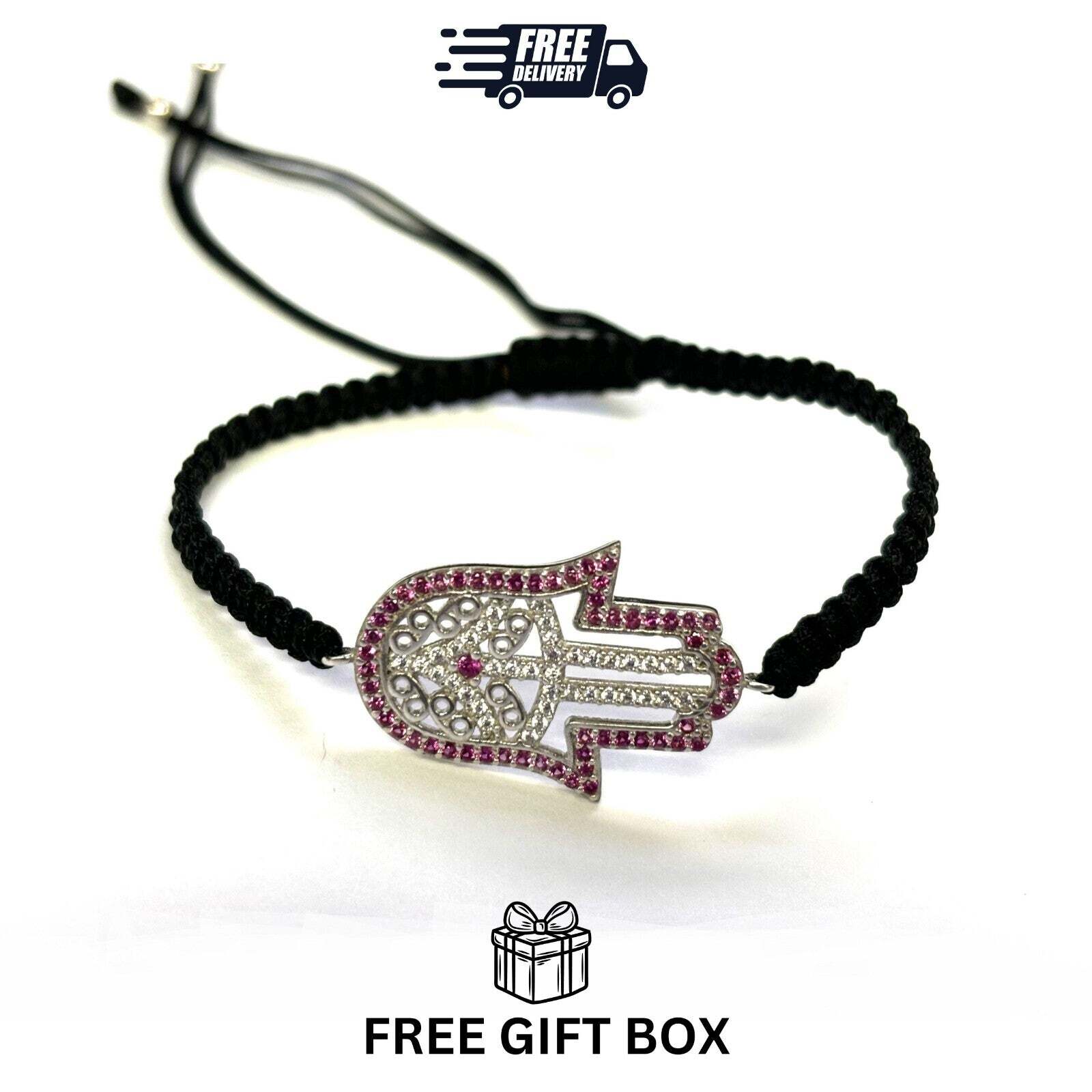 925 Sterling Silver  C Z Hamsa Bracelet 6