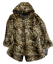 Nwt Pamela Mccoy Animal Print Leopard Faux Fur Coat Hooded Womens Size 1x