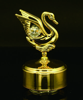 Swarovski Crystal Studded Swan Mechanical Spinning Music Box 24k Gold Plated Ebay