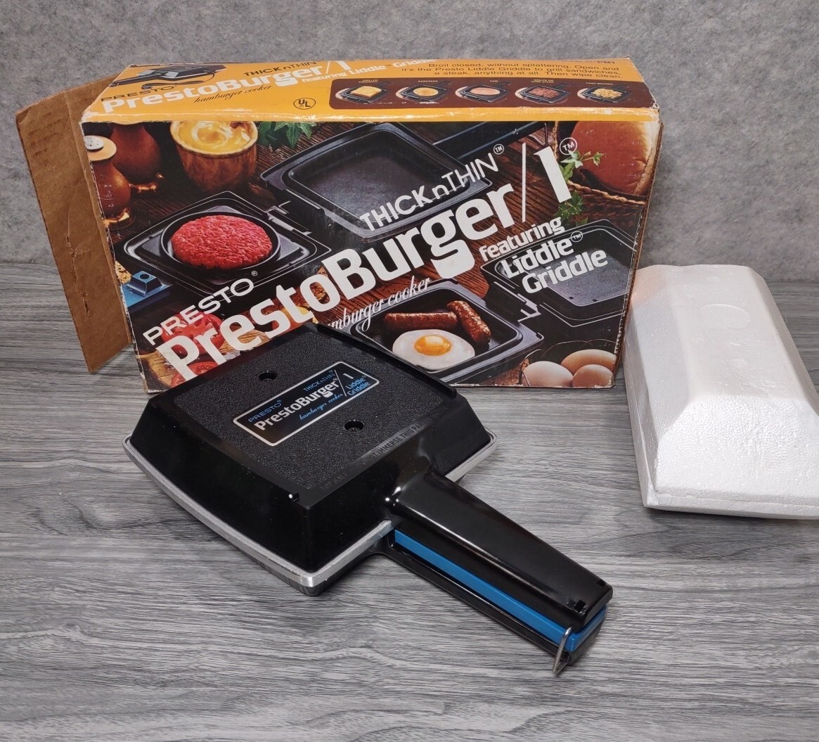 Presto Quick Burger Electric Hamburger Cooker Liddle Griddle New Open