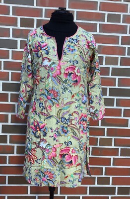 AKBAR DELIGHT Bluse Gr. 36 Tunika Pink Grün Gelb Mehrfarbig Blumen Baumwolle