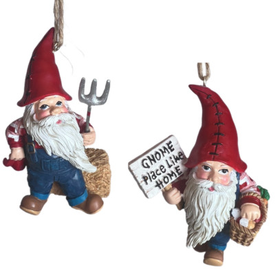 Kurt Adler Gnome Farmer Ornament Resin Set 2 Gnome Place Like Home 3.5''