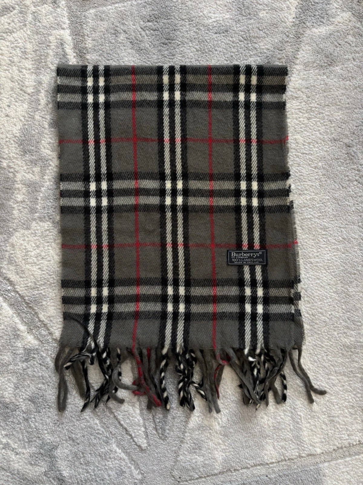 Vintage Burberry/Burberrys Scarf Gray Lambswool Made In England 29x144 cm