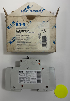 EATON FAZ-D40/2-NA MINATURE CIRCUIT BREAKER, T/M 40 A D CURVE 2 POLE UL-489 QT:1