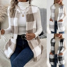 Image of Ladies Body Warmer Gilet Pockets Casual Jackets Coat Fleece Fur Waistcoat Size