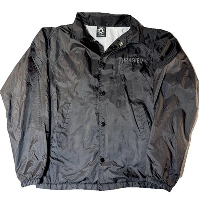 Thrasher Skate and Destroy Coach Jacket Black On Black Nylon Snap Front Size S