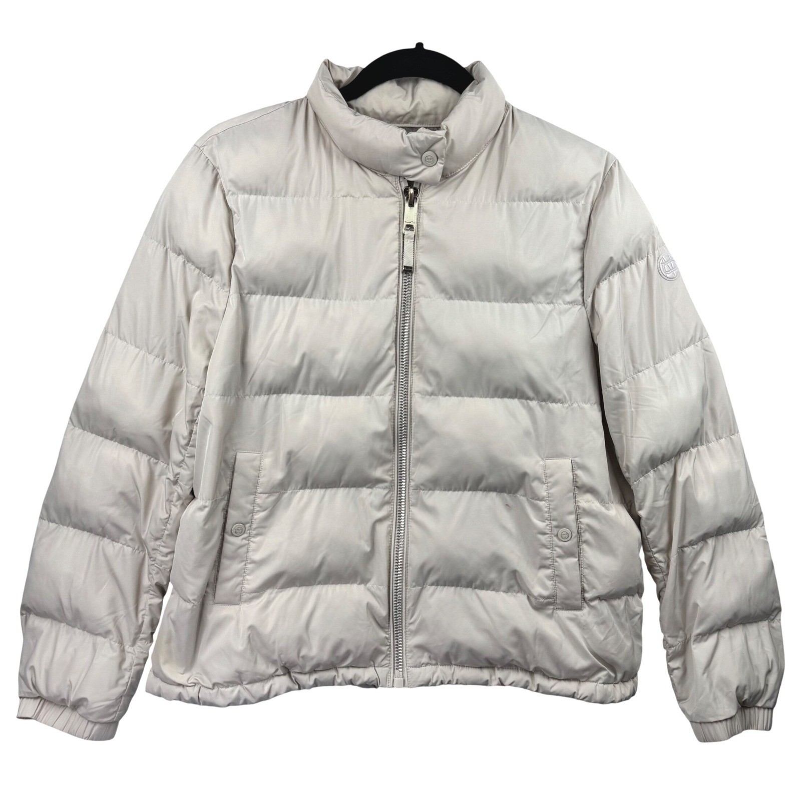 Massimo Dutti Puffer Jacket Small Womens Ivory Water Repellent Quilted Zip Up