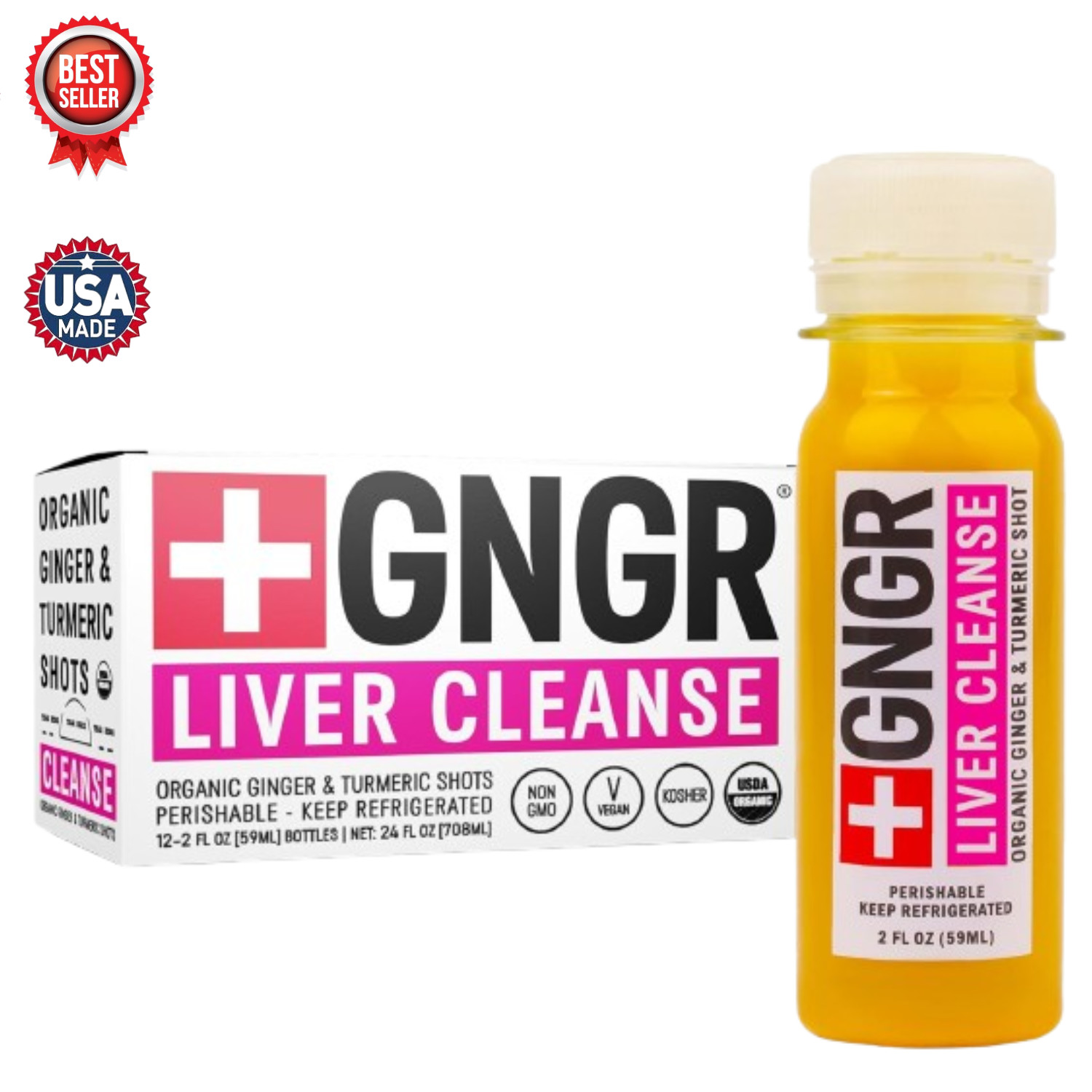 +GNGR Liver Cleanse Shot, Cold-Pressed Ginger Shot with Milk Thistle –Pack of 12