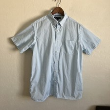 Cremieux Mens L Shirt Blue Button Down Short Sleeve Lightweight Cotton Summer