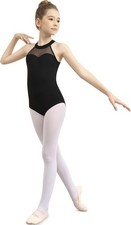 Girls Halter Dance Leotard for Ballet Hollow Back Mesh Neckline Full Front Li...