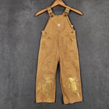 Carhartt Canvas Bib Overalls Kids 4T Brown Double Knee Duck Distressed Workwear