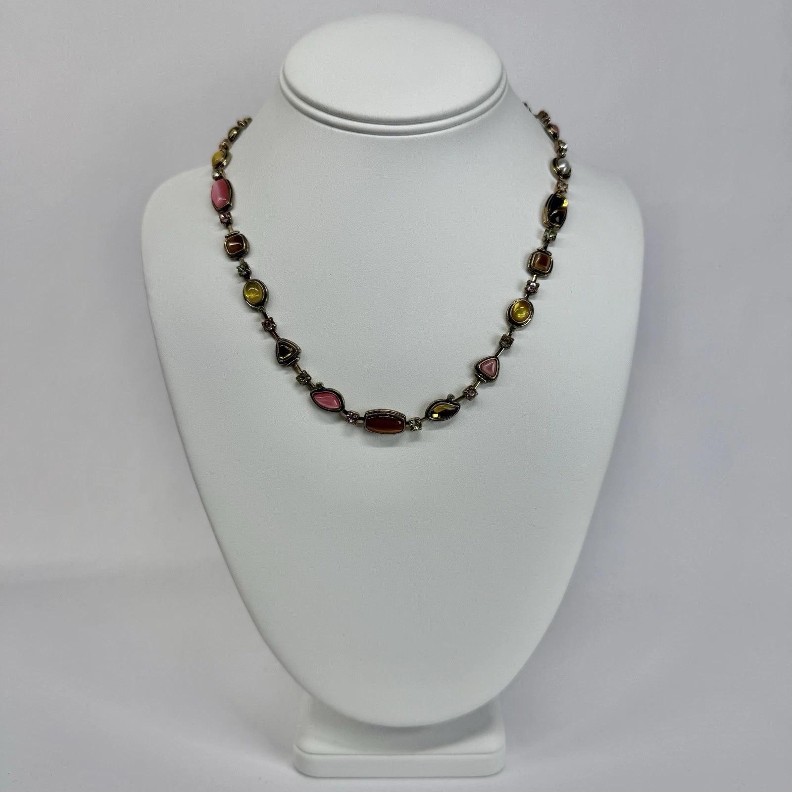 CH Carolina Herrera Multicolor Rhinestone Cabochon Vintage Necklace Jewelry N438