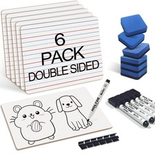 Dry Erase Boards 6 Pack, Double Sided Small Whiteboards with Lines for Kids, ...