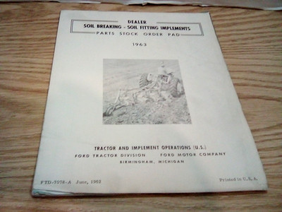 Dealer Soil Breaking Soil Fitting Implements Parts Stock Order Pad 1963