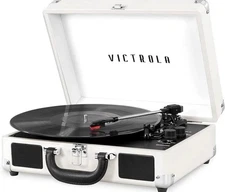 Victrola Retro White Portable 3 Speed Record Player  with Bluetooth Speaker New
