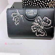 NWT Coach Medium Corner Zip Wallet with Butterfly Print CCL65 Silver/Black