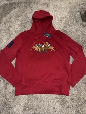 Polo Ralph Lauren Equestrian Triple Pony Burgundy Hoodie Mens Sz M New