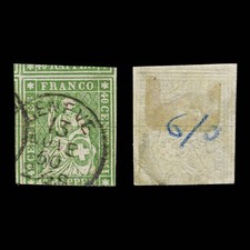 4396 Switzerland SG28a 40c Bright Green. Thin Paper. Green Thread. 1854. Sc#18 M