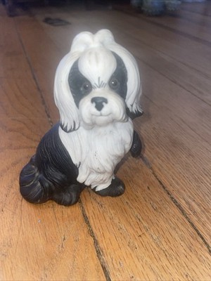 Vtg Lefton Shih Tzu Hund Matte Porzellanfigur 1985 Weiß Schwarz 4  #05310