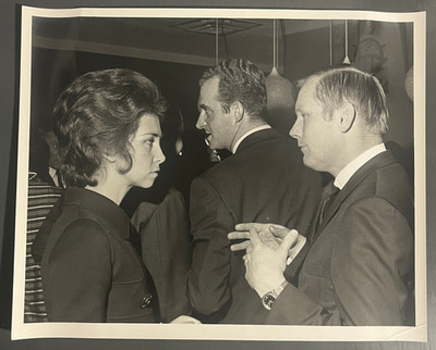 1971 APOLLO 11 ASTRONAUT NEIL ARMSTRONG CHATS OFFICIAL PRESS PHOTO w/ NASA STAMP