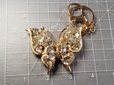 Rhinestone Butterfly Goldtone Gift Travel Keychain Fun B60
