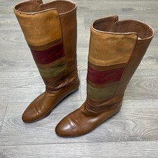 Vintage Italian Leather Knee High Boots Size 37.5 Patchwork Multicolor 70s 80s