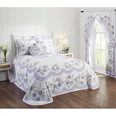 Better Trends Cotton Chenille Bedspread Queen Size Bloomfield Floral Lavender