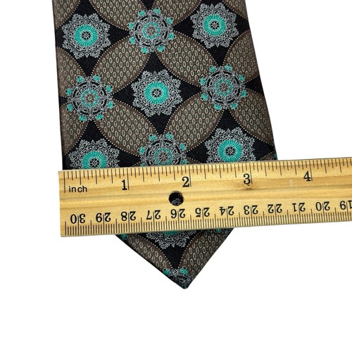 ERMENEGILDO ZEGNA Mens 100% Silk Necktie ITALY Floral Gray Medallions 3.5” 60” - Picture 7 of 20