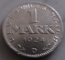 MDS GERMAN EMPIRE WEIMAR REPUBLIC 1 MARK 1924 D, SILVER #AE