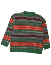 Vintage Mens Crew Neck Jumper Sweater Large Green Fair Isle Wool AH14