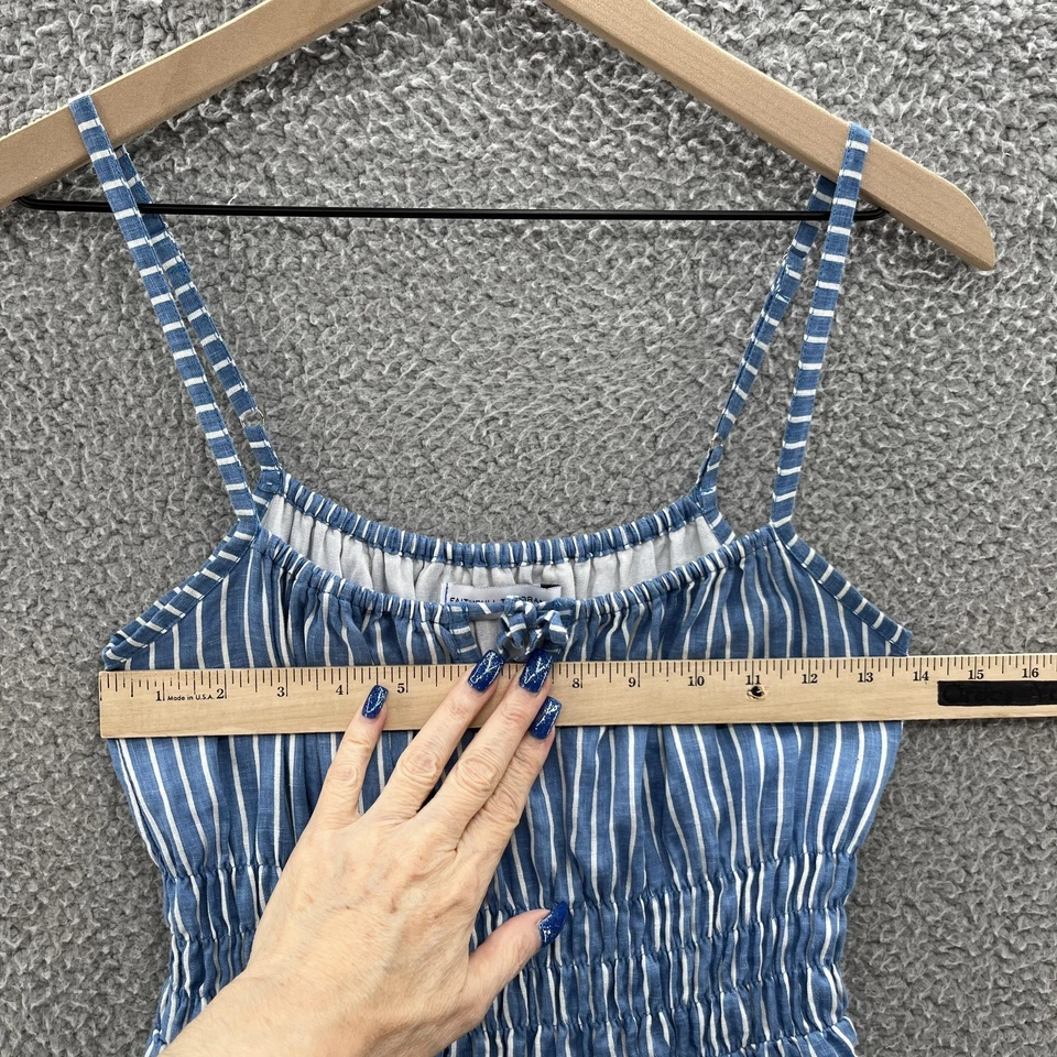 Vestido Faithfull The Brand 4 Azul Blanco Rayas En Niveles Lino Midi Solero Foto 4 de 4