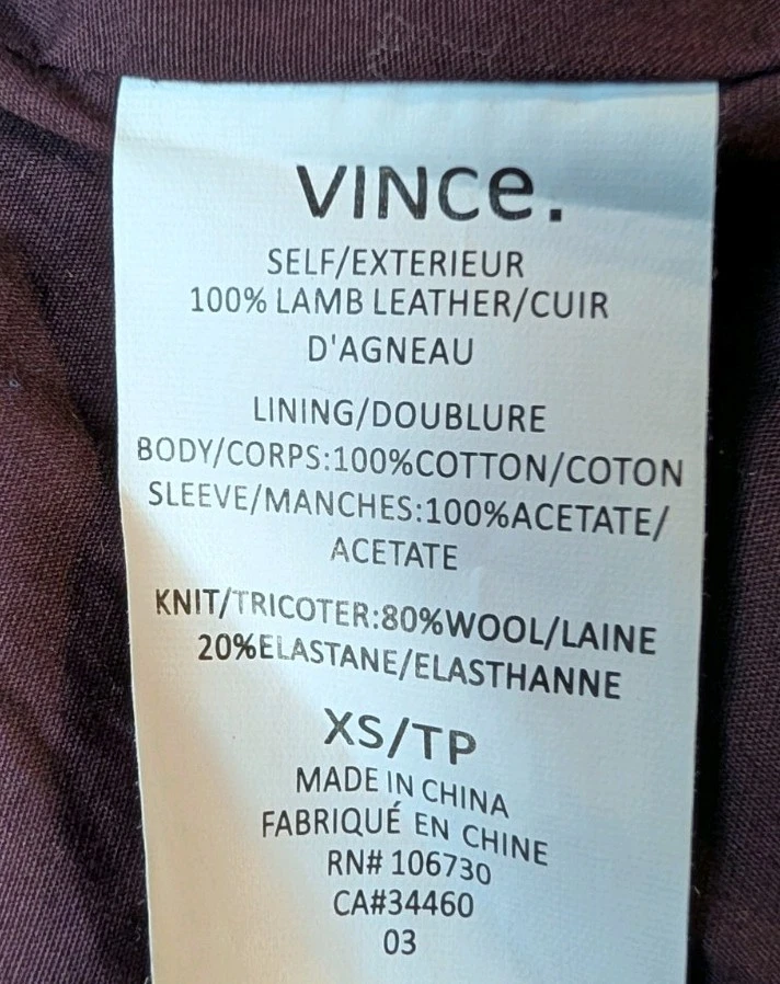 Chaqueta para mujer Vince XS 100 % cuero de cordero Foto 2 de 4