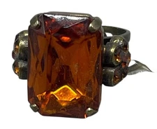 Mariana ring large rectangle amber crystal handmade one size R-7002/1 READ NEW