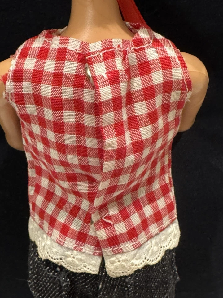 老式芭比娃娃克隆上衣仅格子红色格子花边口音金属扣无娃娃 — 第 3/4 张图片