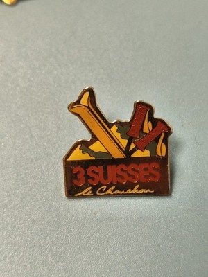 Vintage Anstecknadeln 3 Schweizer Le Chouchou, altes Werbeabzeichen, mehrfarbig