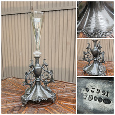 Antique 1903 marked centerpiece table vase metal silver plated dragons
