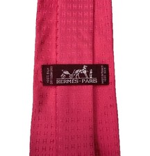 Hermes Men's Tie Faconnee "H" AOP Logo Pink Satin Silk 3.75" W x 64" L guc