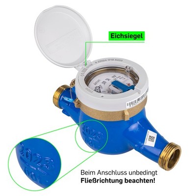 Wasserzähler Wasseruhr Kalt BL 190mm 1'' Hauswasserzähler Q3=4 Eichung 2026